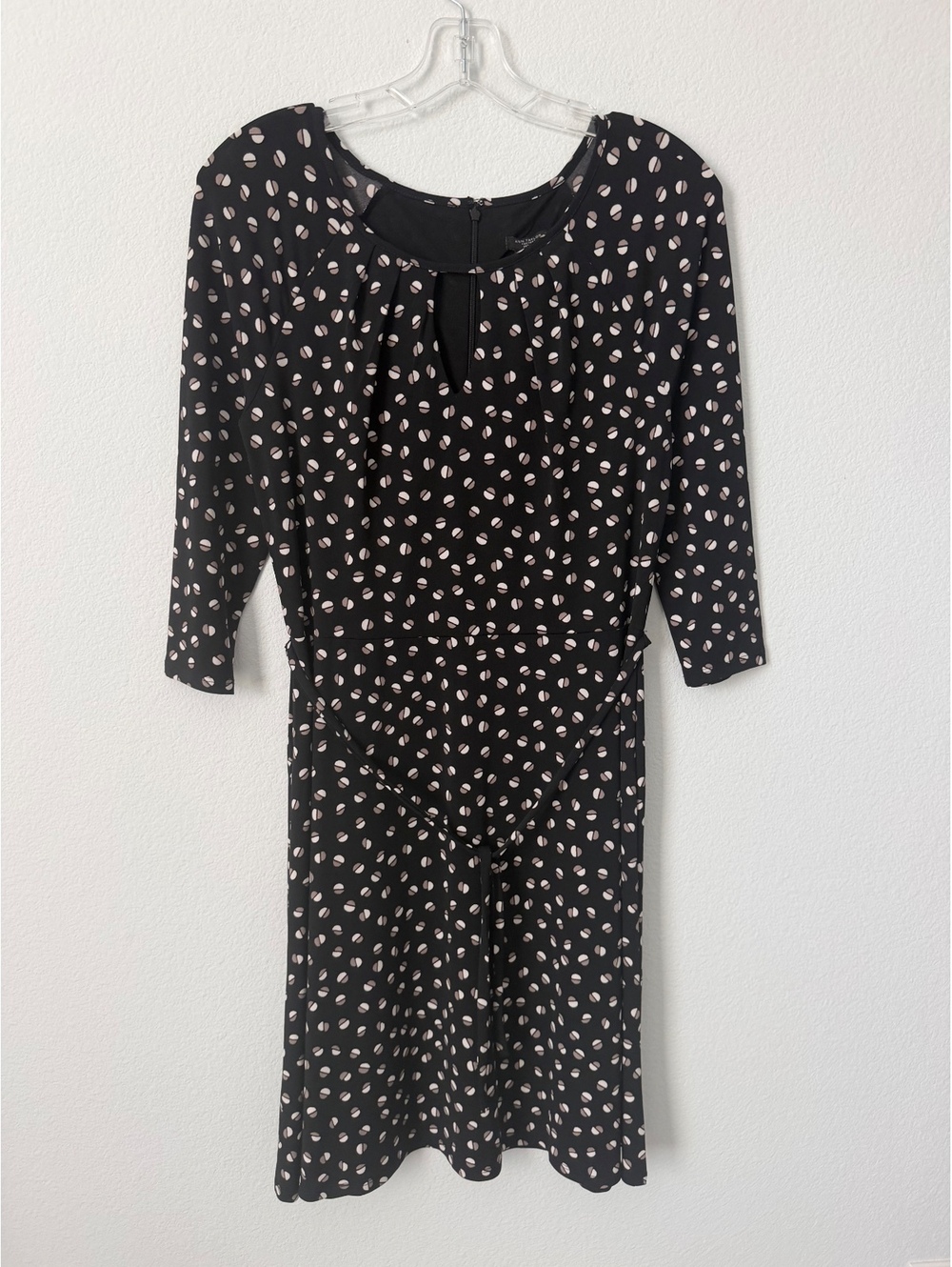 Ann Taylor NWT Black/Brown Geo 3/4 Sleeve Keyhole Neck Belted Dress Size 6 p